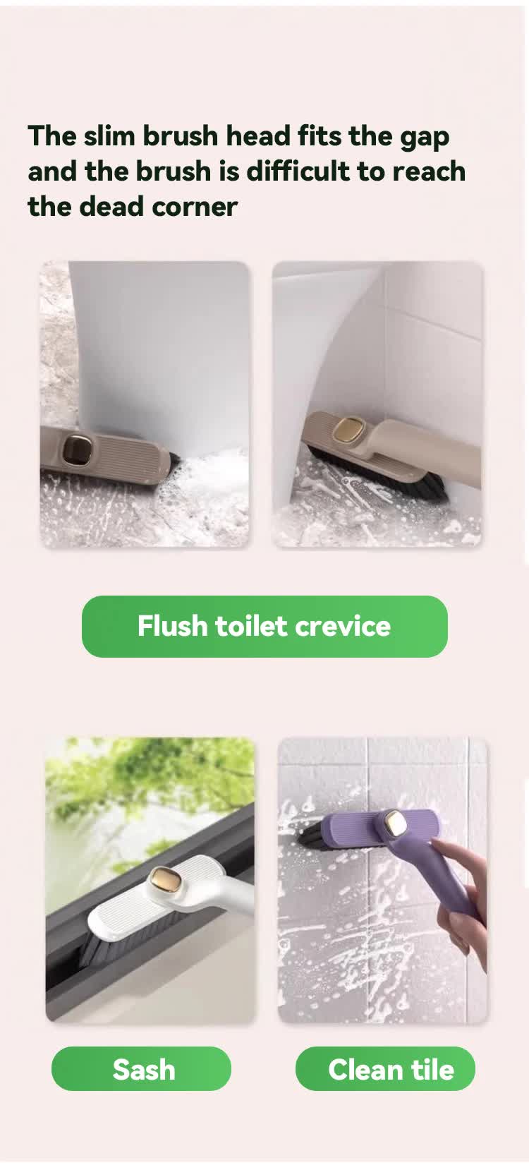 3 Pcs White Multi-Function Rotating Gap Cleaning Brush, 2-in-1 Hard Bristle Brush for Bathroom Tiles and Grout Lines 5