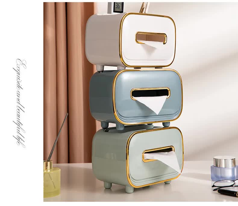 White PET Luxury Tissue Box - Multifunctional Desktop Paper Towel Organizer for Home and Living Room 5