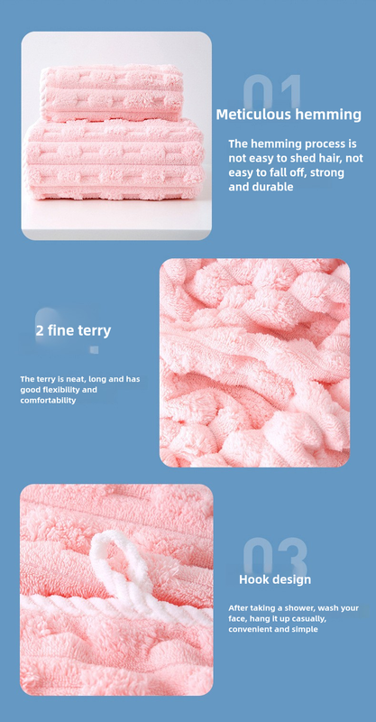 Pink Thickened Coral Fleece Towel Set, Large Bath Towel & Face Towel Combo, Soft & Absorbent Towels for Home Use 5