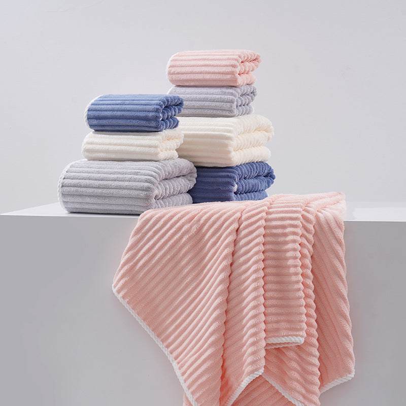 Blue Soft Candy Stripe Coral Fleece Bath Towel and Washcloth Set, Ultra Absorbent, Skin-Friendly 3