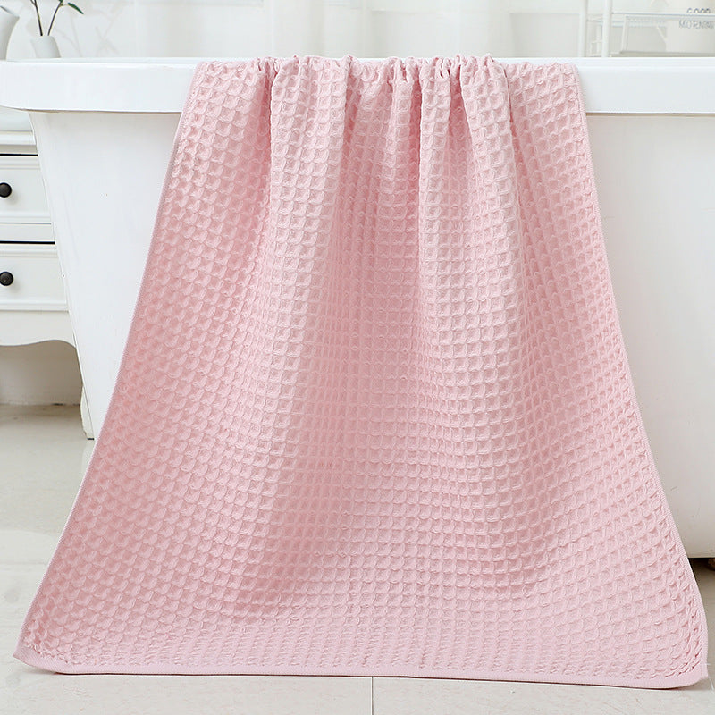 Pink Luxury Cotton Waffle Bath Towel, Soft, Quick-Drying, Water Absorbent, Unisex, for Home Use