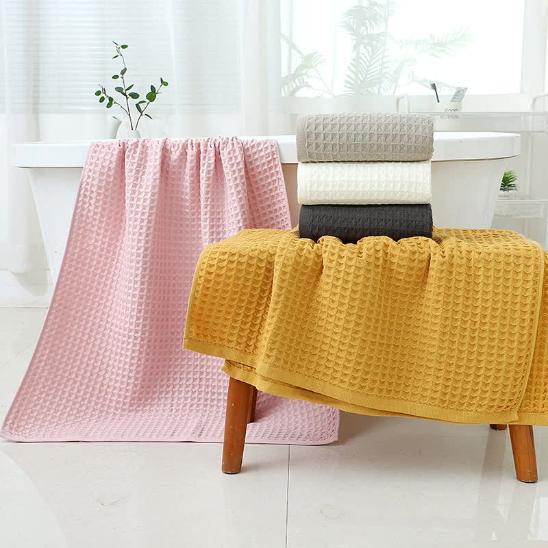 Yellow Luxury Cotton Waffle Bath Towel, Soft, Quick-Drying, Water Absorbent, Unisex, for Home Use 3