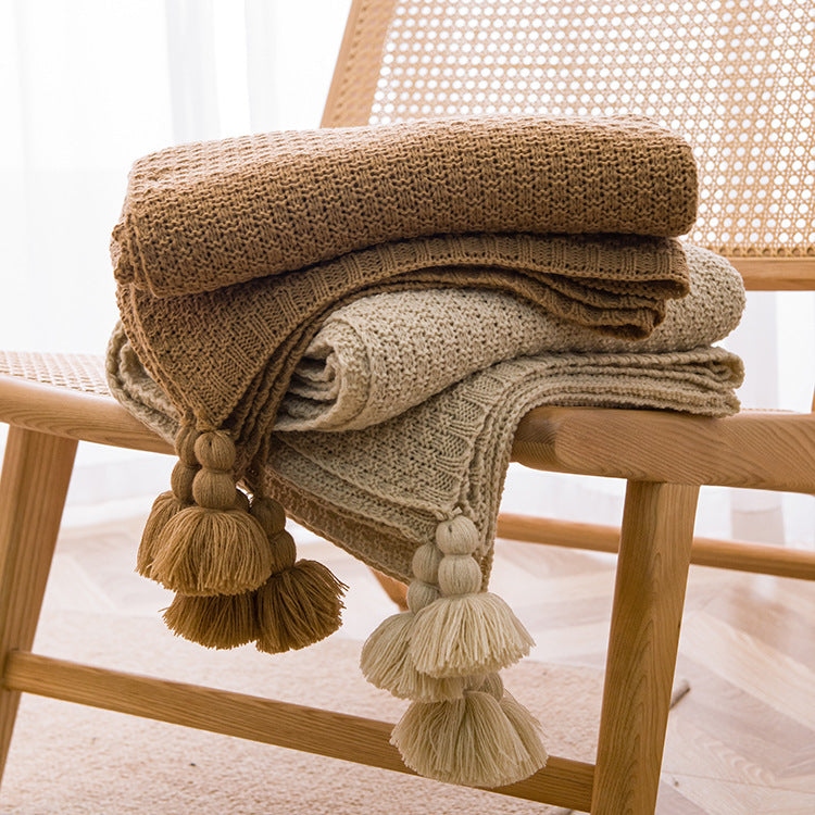 Beige 110cm x 150cm Soft Tassel Throw Blanket for Sofa or Bed, Cozy  Casual Blanket for Office Nap, Minimalist Bed End Cover