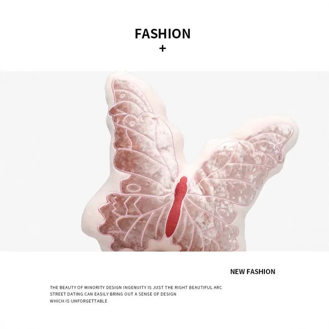 Pink 30cm Butterfly Shaped Throw Pillow - Soft Decorative Cushion with Embroidered Butterfly Design 3