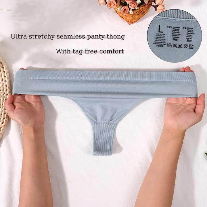 Size M Comfortable High-Waisted Women's Cotton Thong Underwear - 6-Pack in Black,White,Grey,Skin,Brown And Blue 5