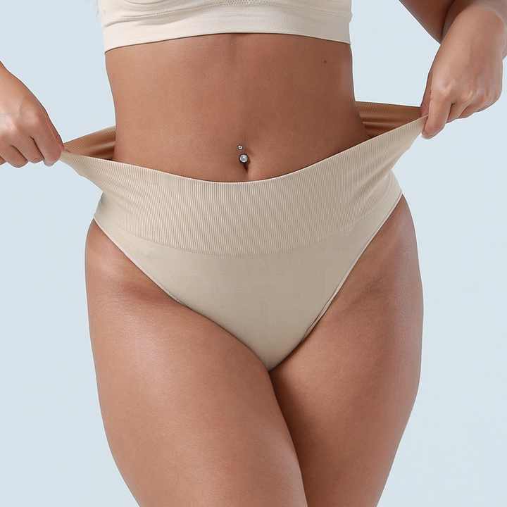 (Black+White+Skin)3 Pcs Size M Microfiber High-Waisted Thong Underwear with Tummy Control - Slimming Comfort 3