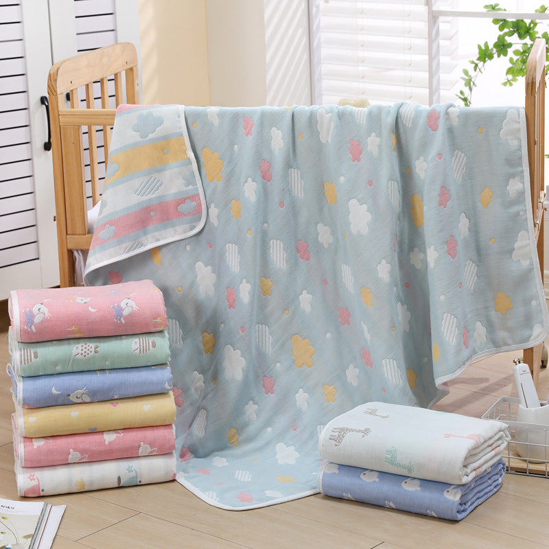Green Fish, 6-Layer Muslin Baby Blanket - Soft Cotton Bedding for Infants and Toddlers, 110x110cm
