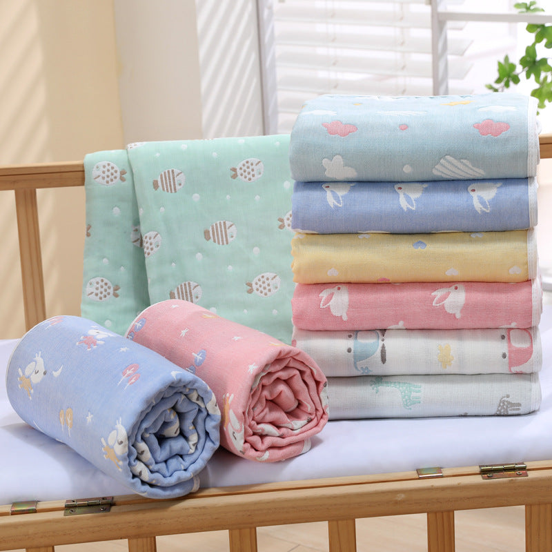 Blue Fish, 6-Layer Muslin Baby Blanket - Soft Cotton Bedding for Infants and Toddlers, 110x110cm 4