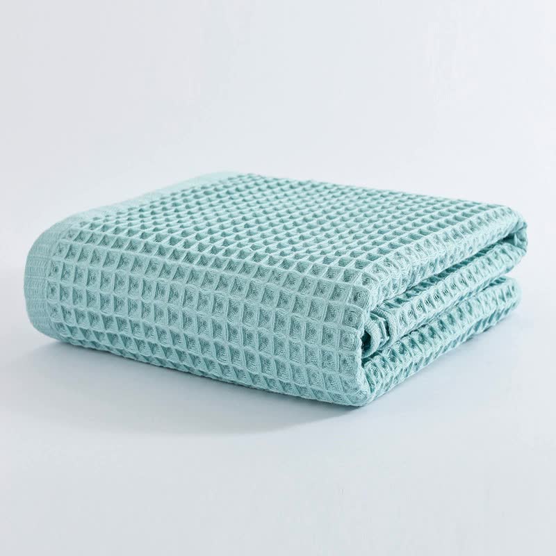 Green Pure Cotton Waffle Weave Bath Towel - Soft, Absorbent & Extra Large 70x140 cm for Home Use