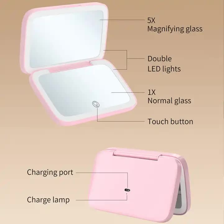 Black MR2326C Portable LED Illuminated Makeup Mirror - Foldable Lighted Vanity Mirror with 800mAh Battery 4