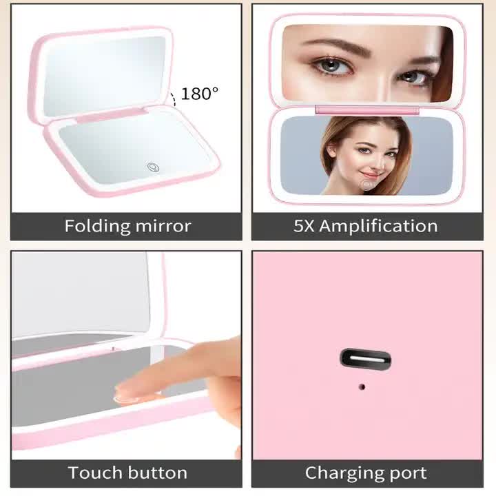 White MR2326C Portable LED Illuminated Makeup Mirror - Foldable Lighted Vanity Mirror with 800mAh Battery 3