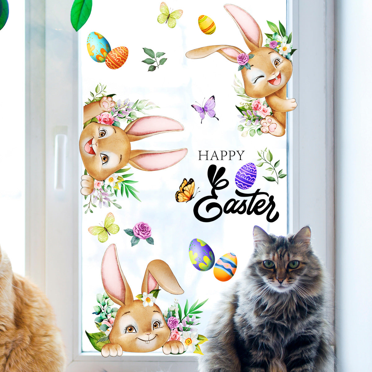 3 Sheet， Creative Easter Bunny & Egg Window Decal - Adhesive Wall Stickers for Living Room & Bedroom (60cm x 30cm) 3