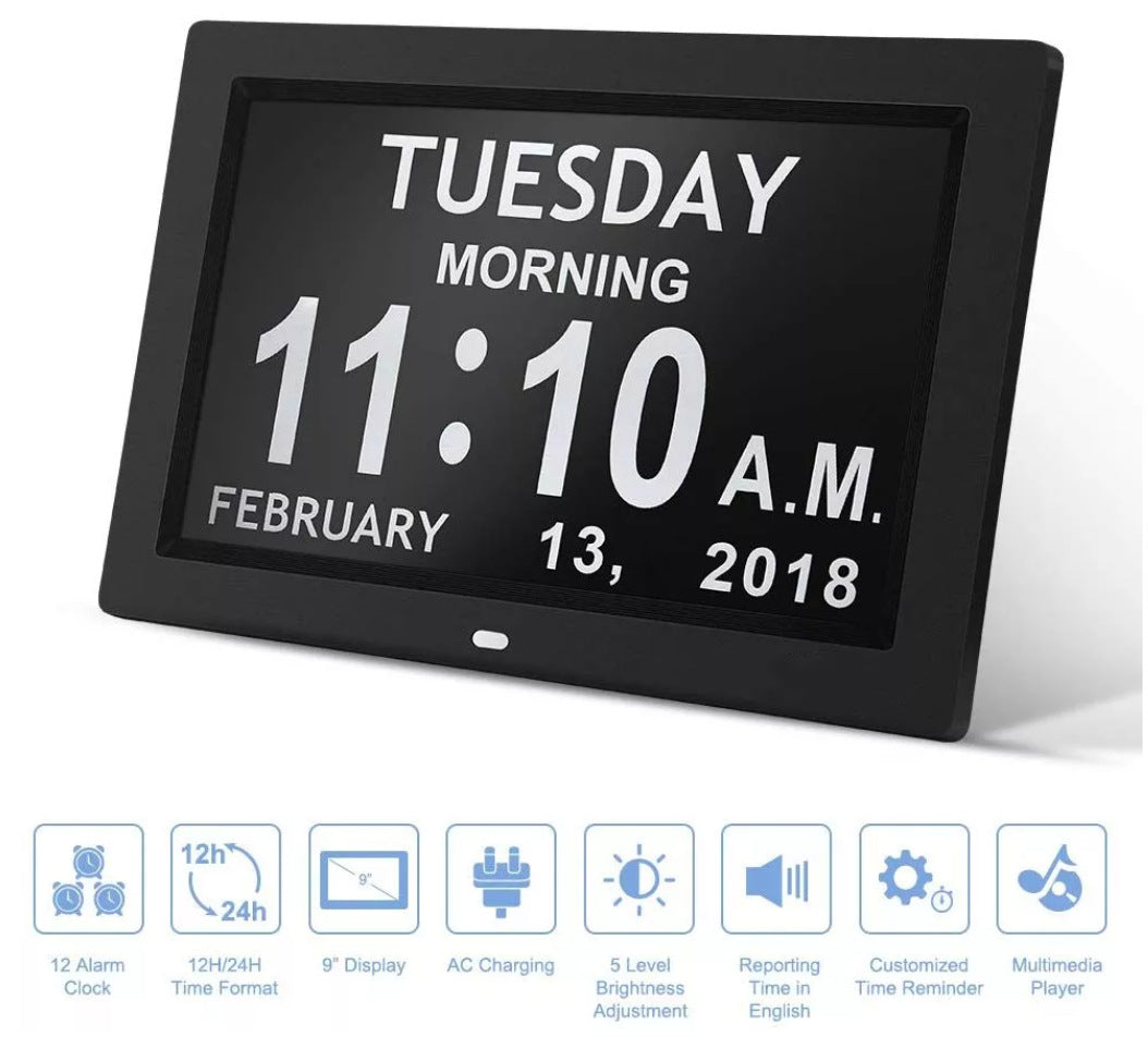 Black 10.1-Inch Digital Clock with Medication Reminders & Multi-Function Alarm - Ideal for Elderly Care 5