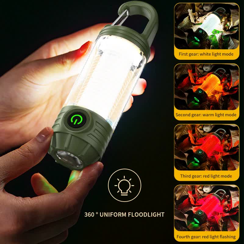 2 PCS Green Portable Outdoor Camping Light with 6 Modes & Keychain Hook - Multi-Source Mini Flashlight, IPX4 Waterproof 3