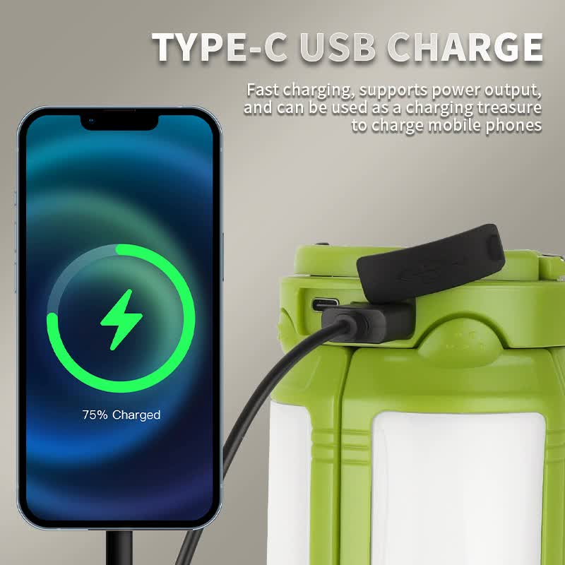 Green Foldable LED Camping Lantern with 6 Modes & Type-C Output - 48LED, IPX4 Waterproof, 3 Styles 4