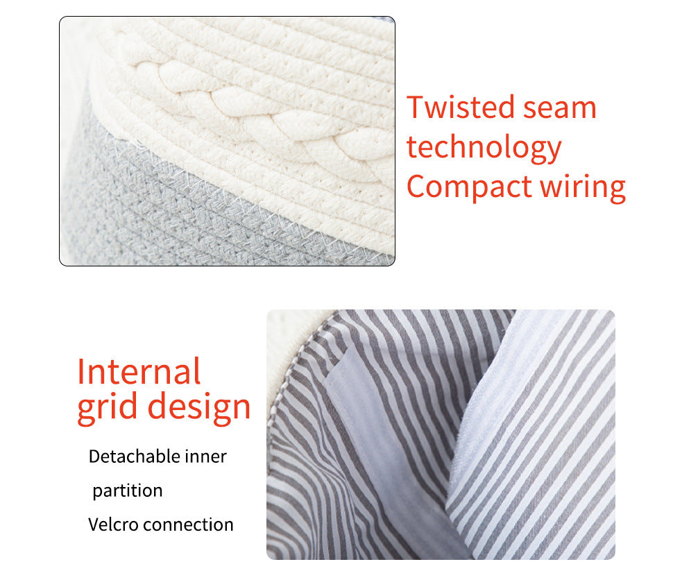 Grey Stylish Cotton Rope Basket for Clothing & Toys - Woven Storage Organizer, 38x23x18cm 5