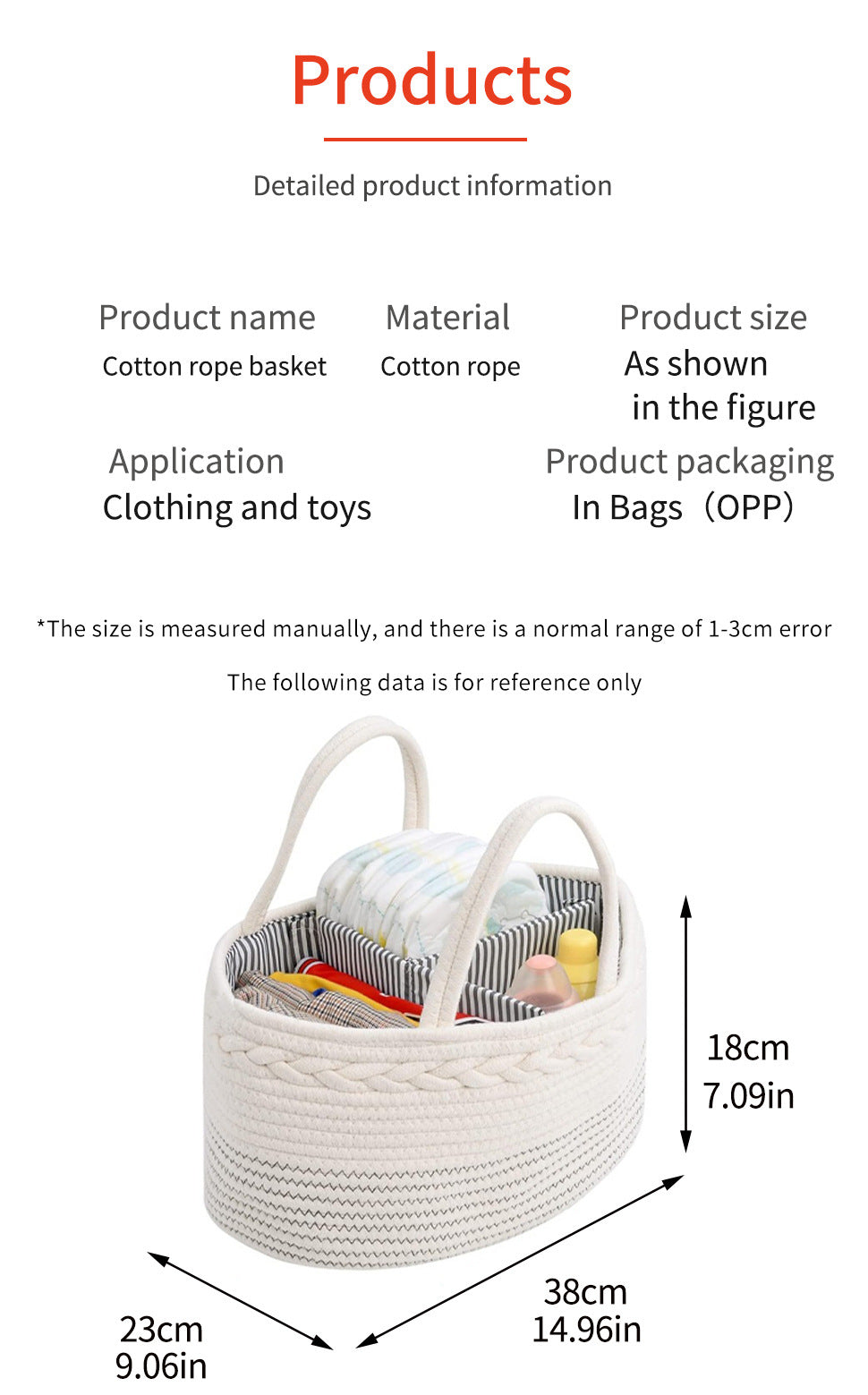 White Stylish Cotton Rope Basket for Clothing & Toys - Woven Storage Organizer, 38x23x18cm 3