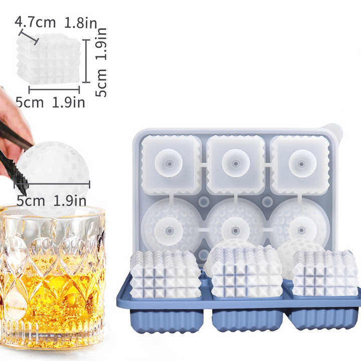 2 PCS Sphere & Square Ice Cube Tray (Blue) - Novelty Silicone Ice Maker for Whiskey Cocktails 3
