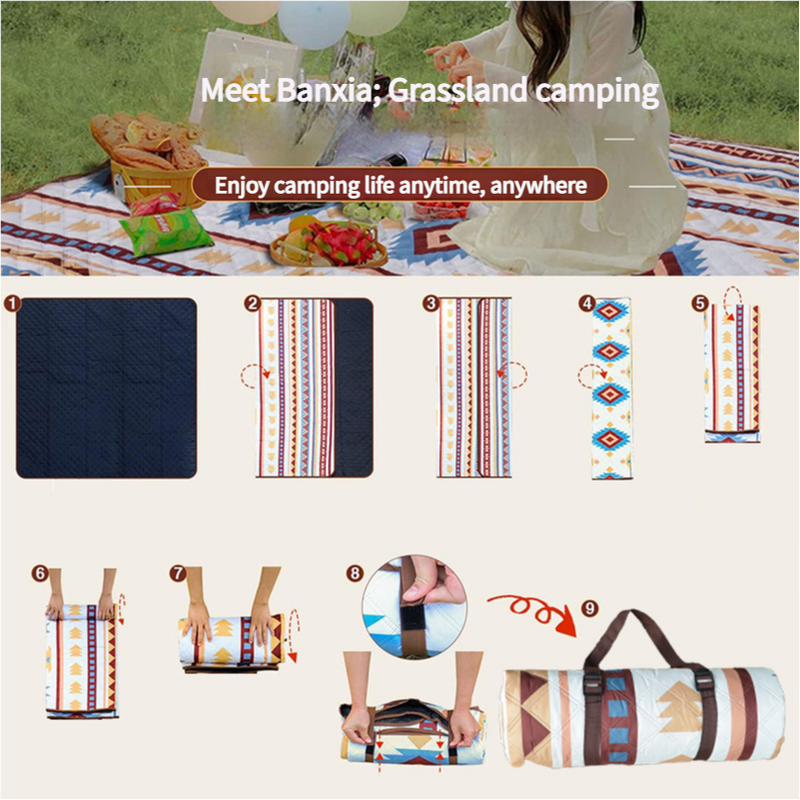 Portable Traditional Pattern Picnic Mat - Lightweight , 200x200cm, with Storage Bag 5