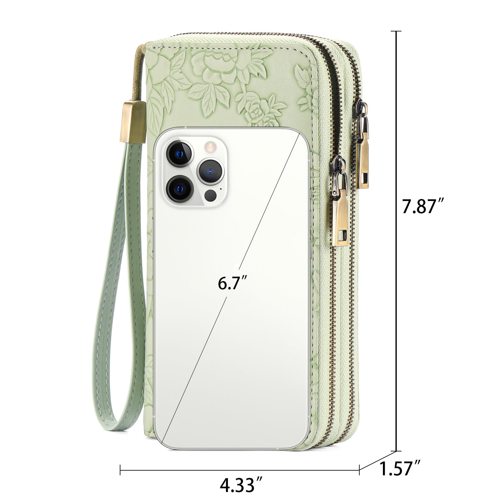 Women's Large Capacity Double Zip Wallet Clutch | PU Leather Floral Embossed Wristlet | Phone Holder with 24 Card Slots - Green 5