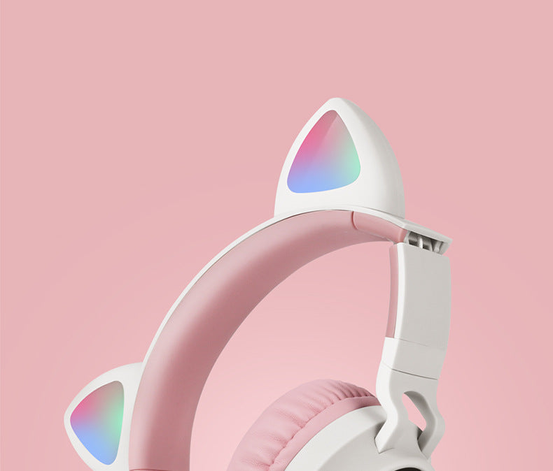 Adorable Cat Ear Wireless Headphones - Bluetooth 5.0, Foldable Design, Glowing RGB LED Lights - Cute Pink  Headset 4