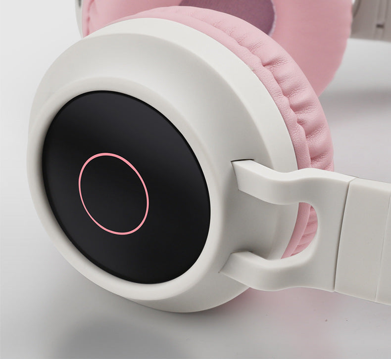Adorable Cat Ear Wireless Headphones - Bluetooth 5.0, Foldable Design, Glowing RGB LED Lights - Cute Grey  Headset 3