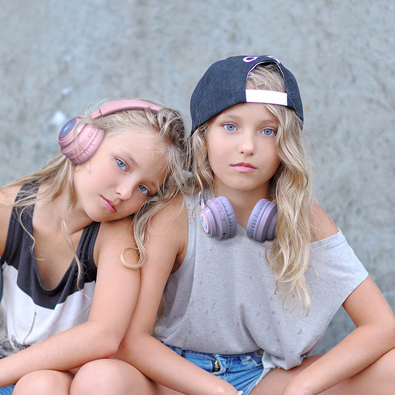 Pink Bunny  Wireless Headphones - Glowing Logo, Bluetooth 5.0, 85dB Volume Limit Mode 4