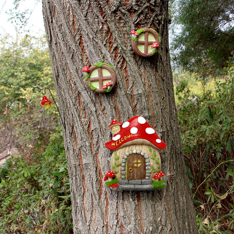 Enchanting Fairy Garden Mushroom House Set - Whimsical Tree Trunk Decor for Outdoor Gardens