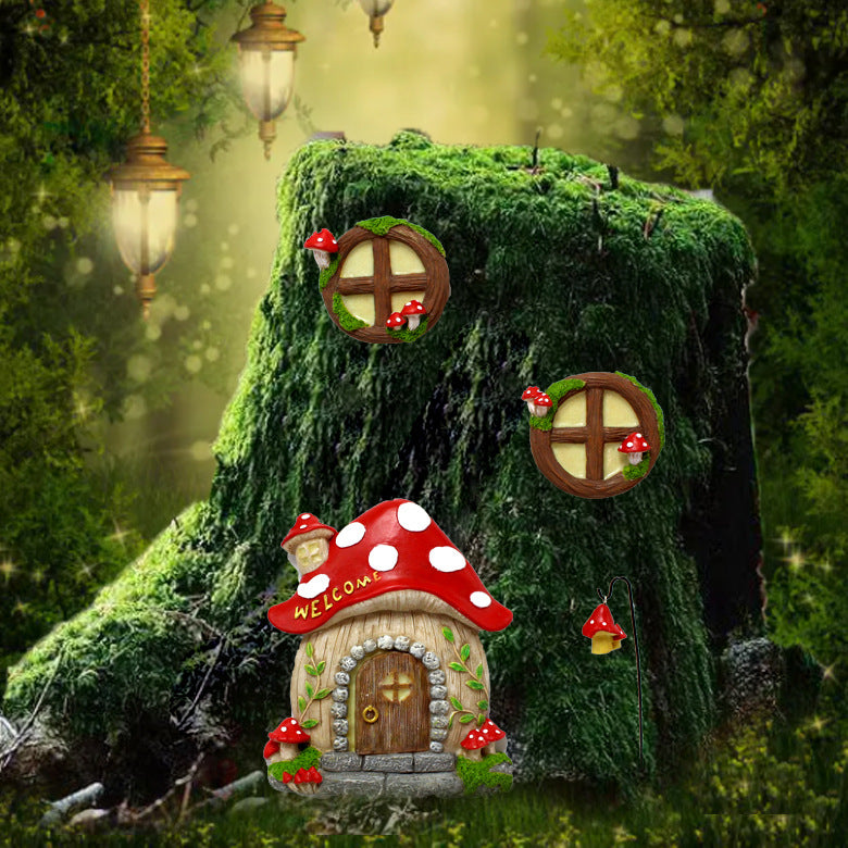 Enchanting Fairy Garden Mushroom House Set - Whimsical Tree Trunk Decor for Outdoor Gardens 3
