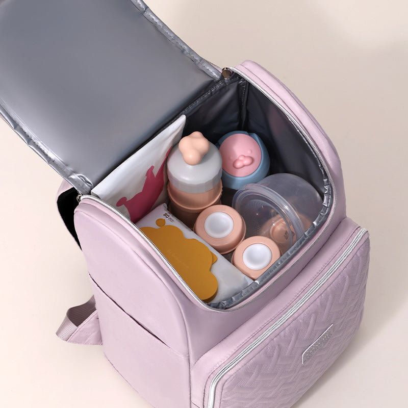 Grey Stylish Quilted Diaper Bag Backpack - Large 17L Capacity Lightweight Nappy Bag for Mum 3