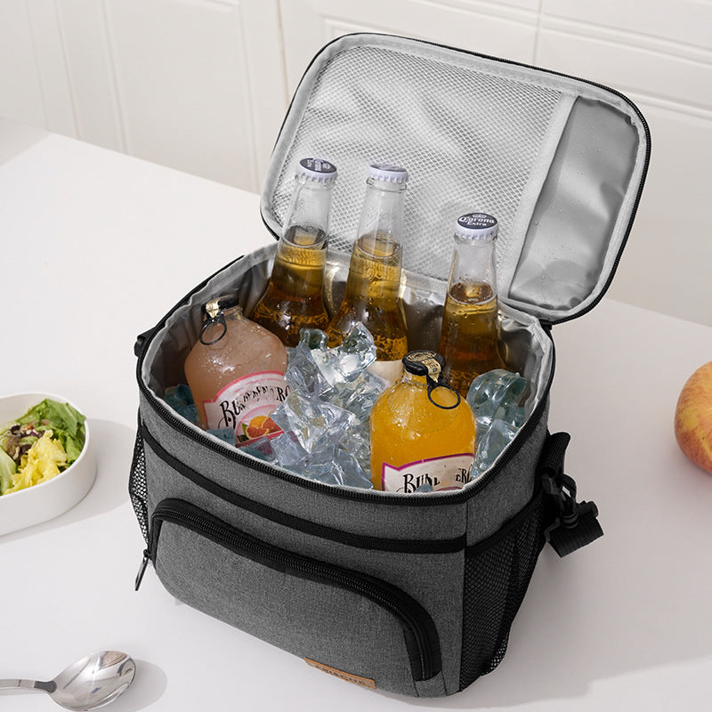 Black Insulated Lunch Bag Cooler Tote - 9L Leakproof Thermal Lunch Box with Shoulder Strap & Pockets for Work, Picnic, Travel