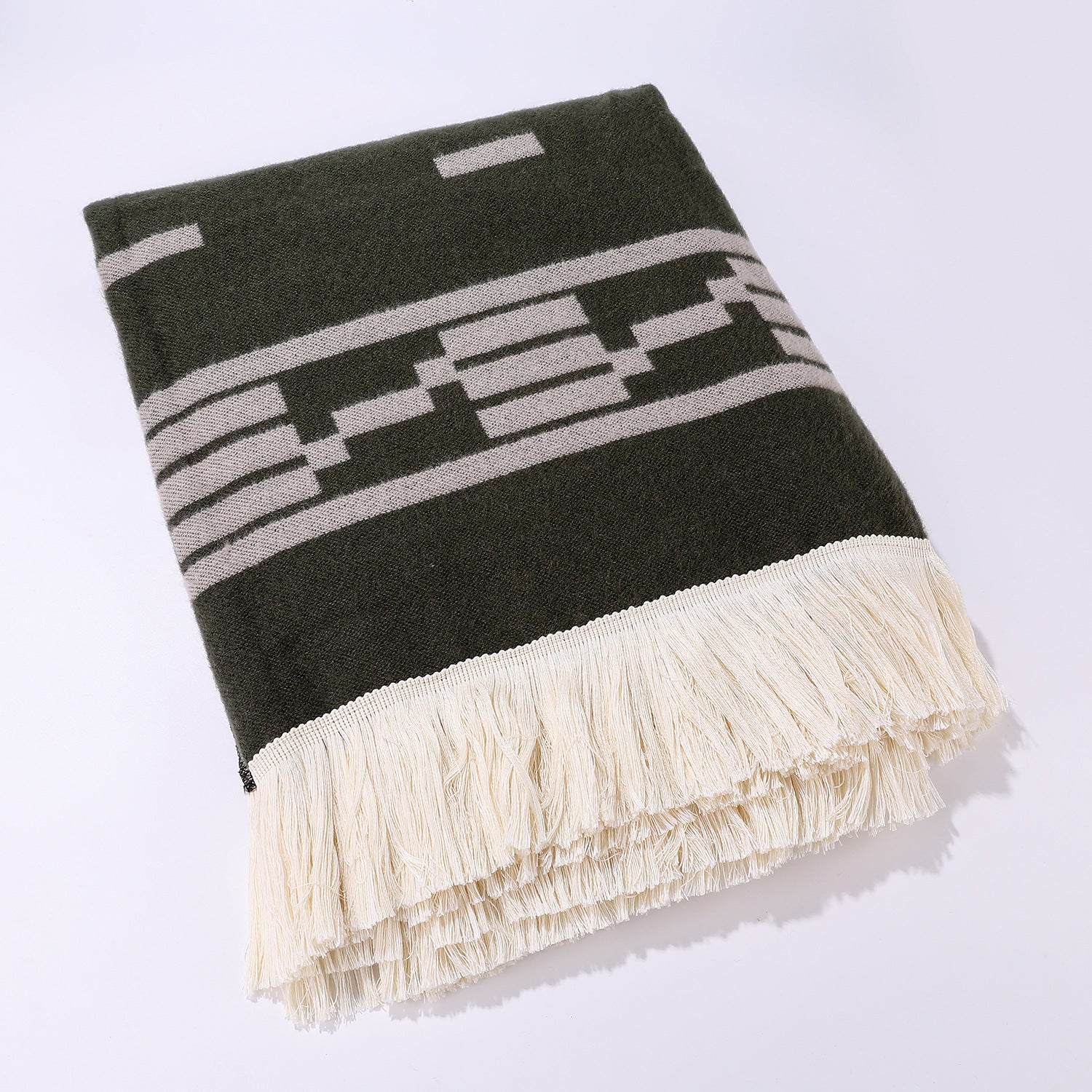 Black Women's Versatile Faux Cashmere Poncho Cape Shawl with Geometric Pattern & Fringe Trim - One Size 3
