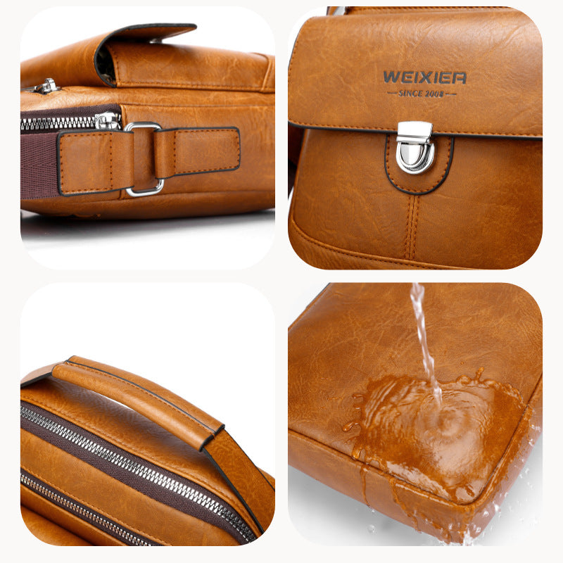 Premium PU Leather Crossbody Bag for Men - Vintage Black Shoulder Bag
