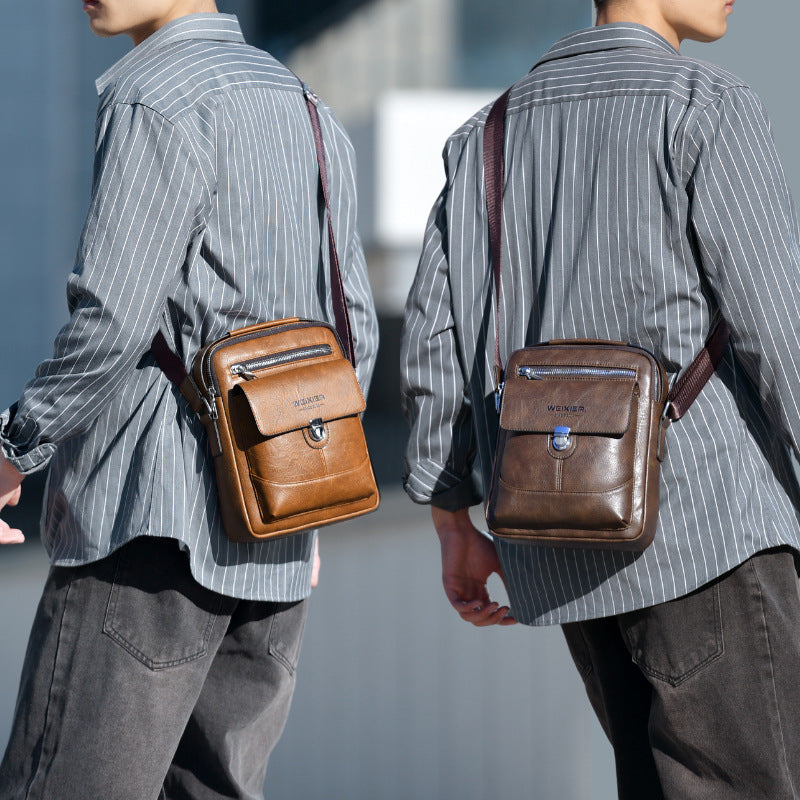 Premium PU Leather Crossbody Bag for Men - Vintage Dark Brown Shoulder Bag 3