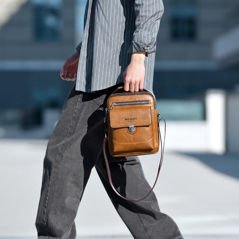 Premium PU Leather Crossbody Bag for Men - Vintage Dark Brown Shoulder Bag 4