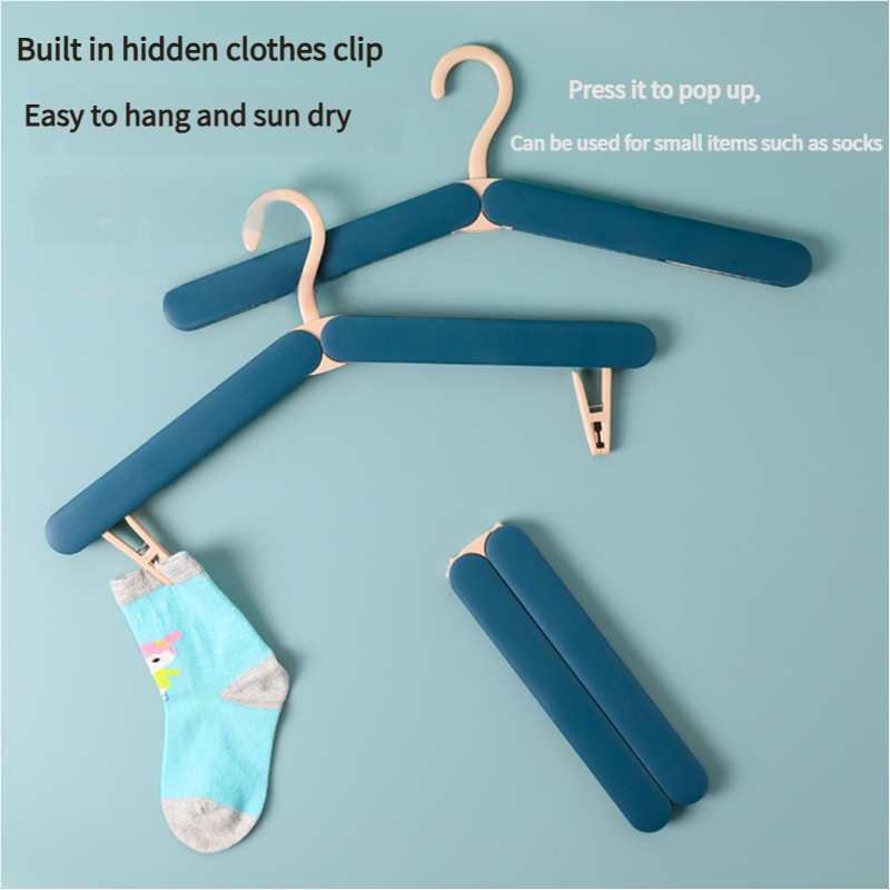 2PCS Blue Portable Travel Hanger with Hidden Clips - Lightweight Folding Clothes Hanger for Socks and Small Items 6