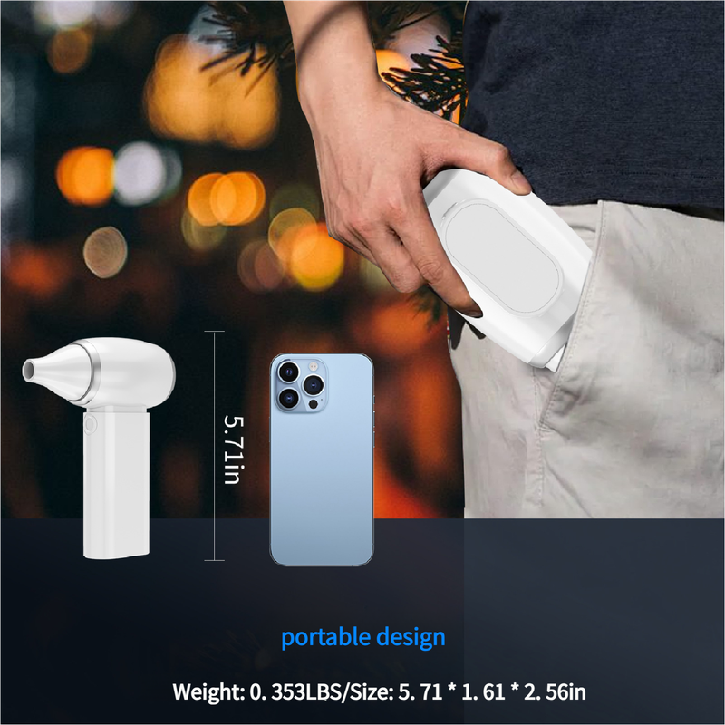 White Portable Turbo Handheld Blower Fan - 130000RPM High-Speed Mini Fan with 5000mAh Battery 4