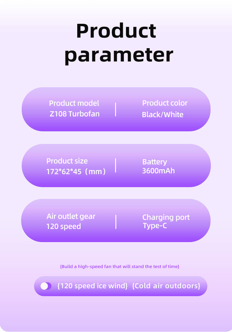 Purple Portable Handheld Fan with 120-Speed Display - USB Rechargeable Mini Cooling Fan for Outdoor Use 6