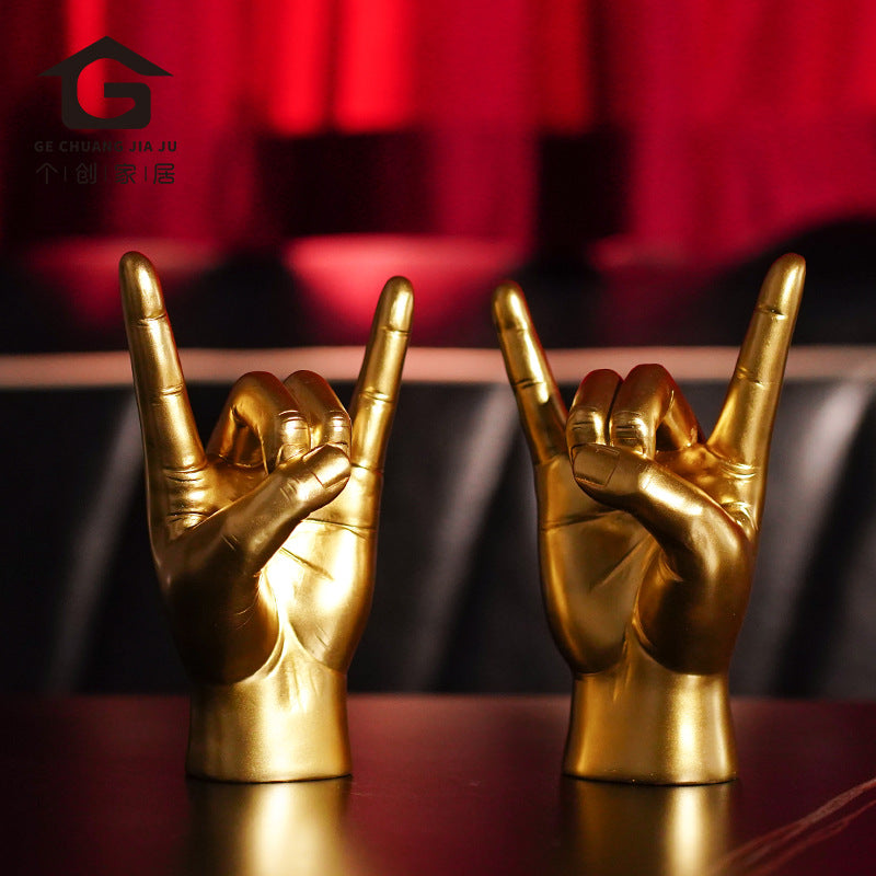 Gold Right Hand Resin Rock and Roll Hand Figurine - Stylish Desk and Living Room Decor 4