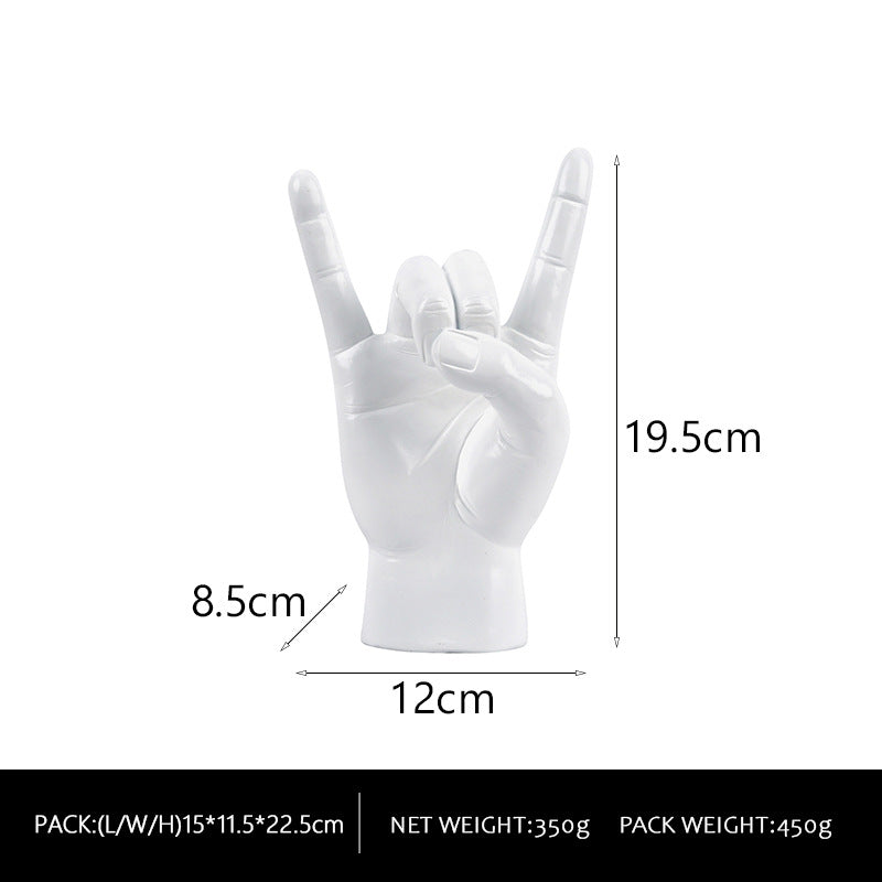 White Right Hand Resin Rock and Roll Hand Figurine - Stylish Desk and Living Room Decor
