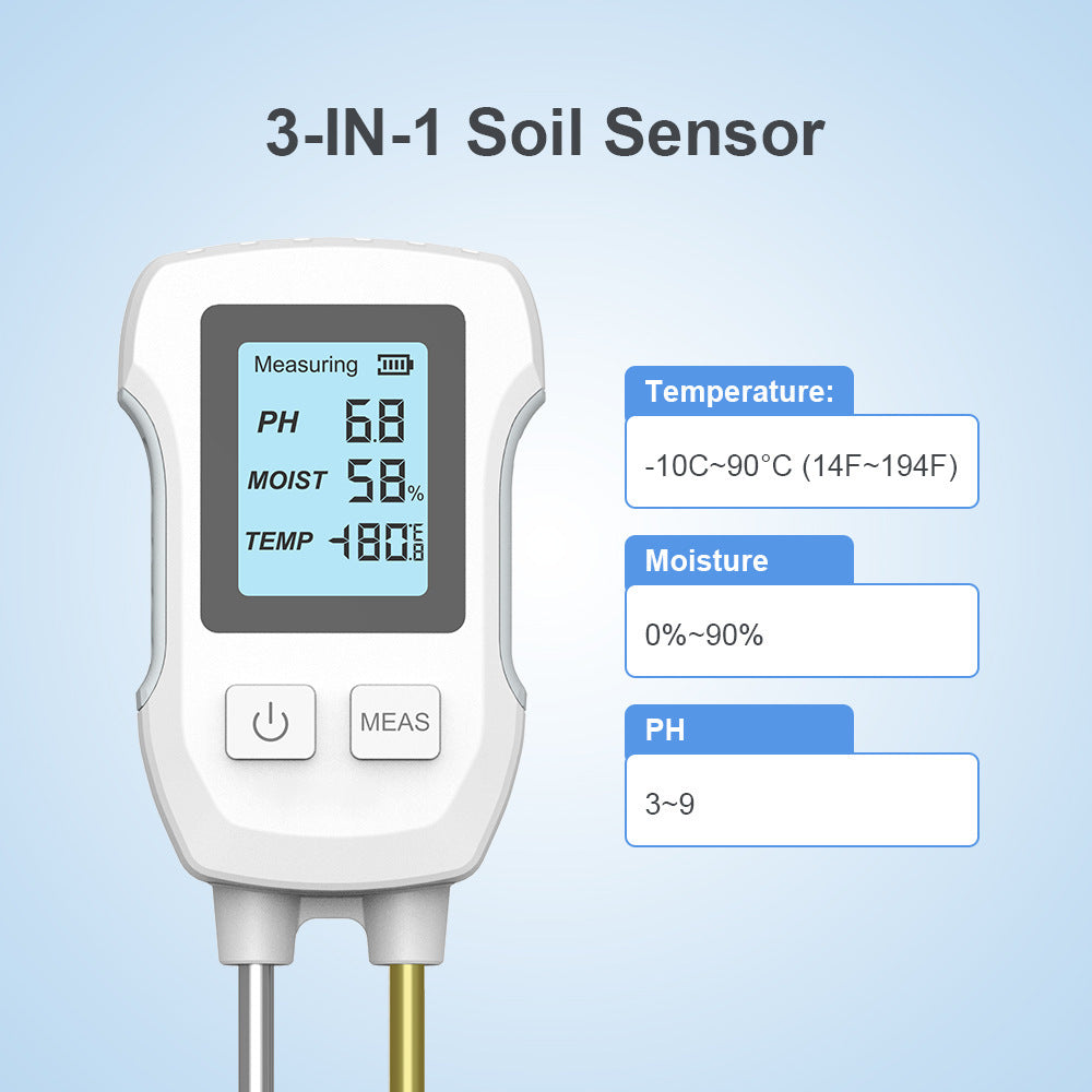 3-in-1 Soil Detector for pH, Moisture, and Temperature - Gardening Tool for Healthy Plants (Battery not included) 3