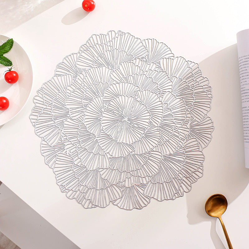 Silver Elegant Floral PVC Placemats - Set of 8, Durable & Stylish Table Mats (38cm)