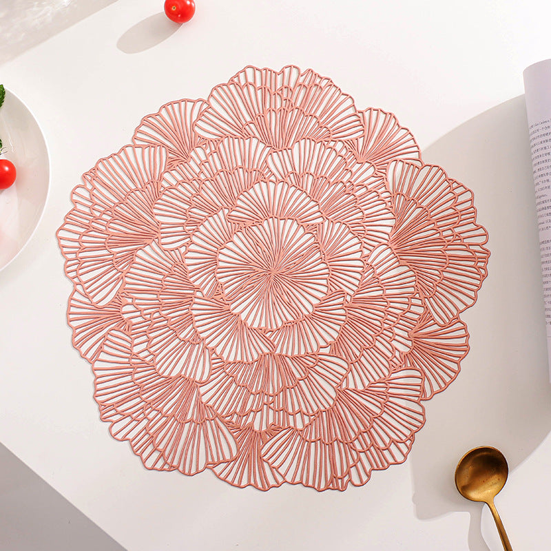 Rose Gold Elegant Floral PVC Placemats - Set of 8, Durable & Stylish Table Mats (38cm)