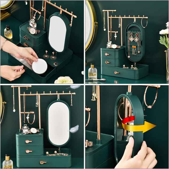 Elegant White Jewelry Organizer with Mirror - Multi-Layer Storage & Display Stand (25x15x37.5cm) 5
