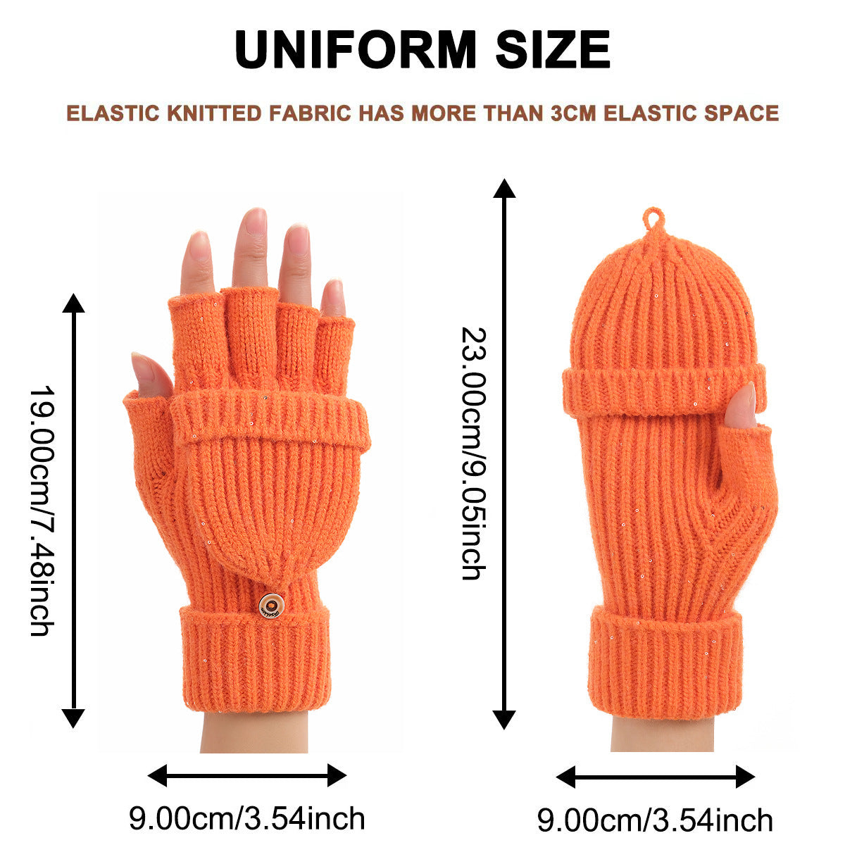 Yellow Winter Convertible Mittens - Warm Knitted 2-in-1 Fingerless Gloves with Flip Top Cover for Cold Weather 5