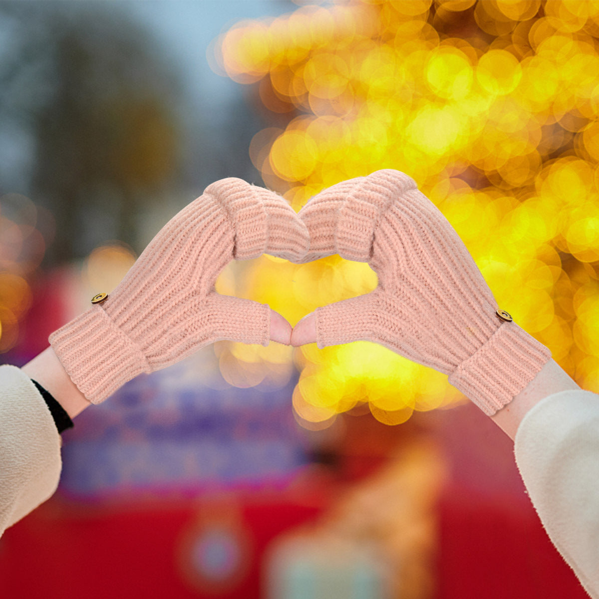 Yellow Winter Convertible Mittens - Warm Knitted 2-in-1 Fingerless Gloves with Flip Top Cover for Cold Weather 8