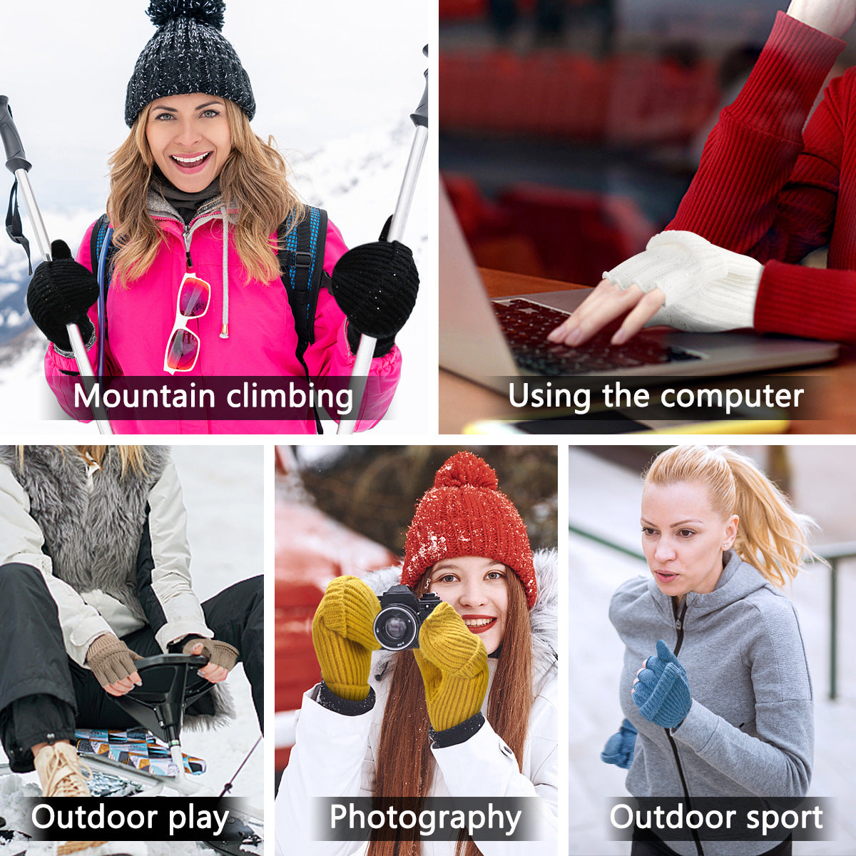 Yellow Winter Convertible Mittens - Warm Knitted 2-in-1 Fingerless Gloves with Flip Top Cover for Cold Weather 3
