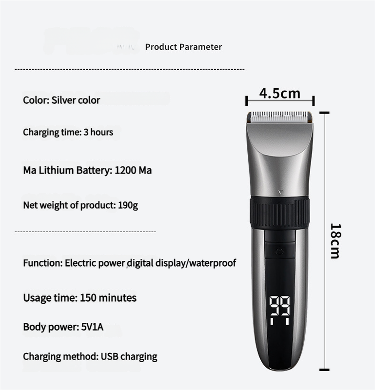 Cordless Electric Hair Clipper with LED Display - 8 Blue Adjustable Lengths 6