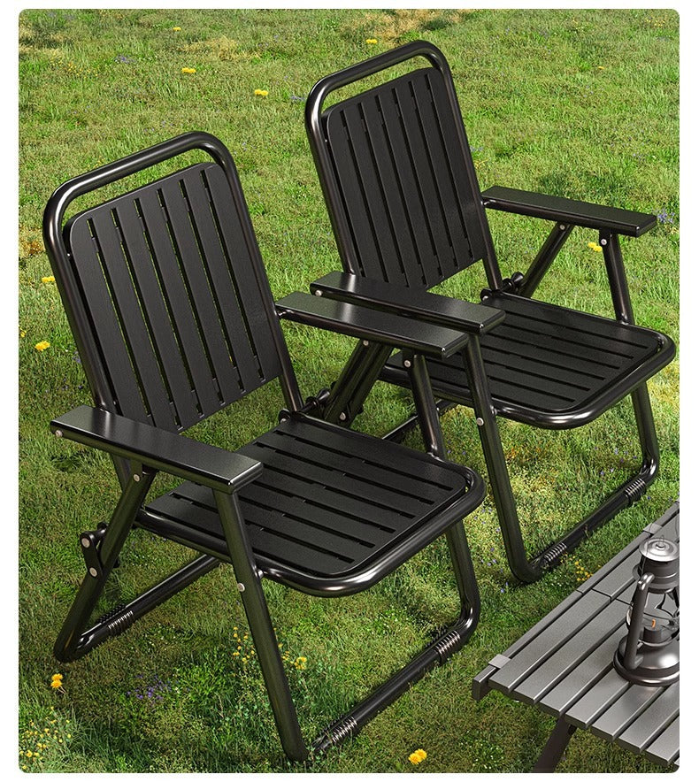 Black Portable Folding Chair - Outdoor Beach and Camping Recliner 6
