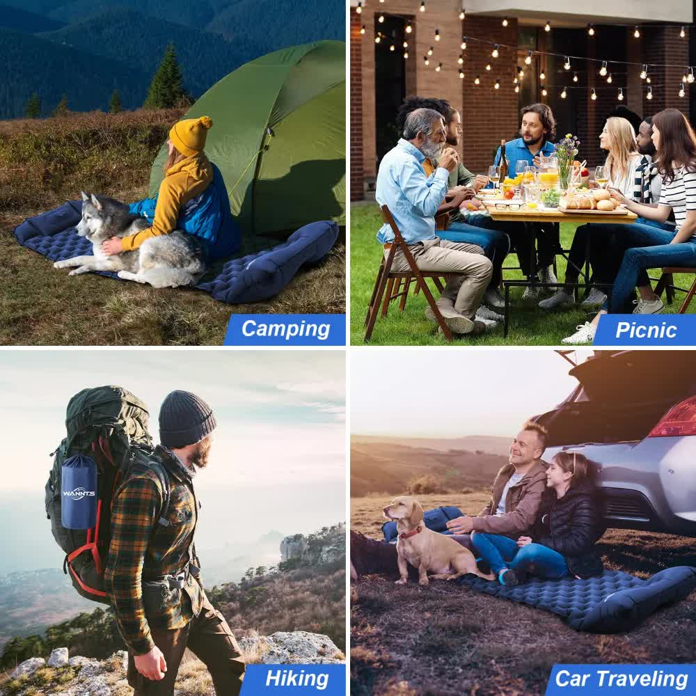 Peacock blue Portable Outdoor Inflatable Mat - Foot-Operated Camping Sleeping Pad 4